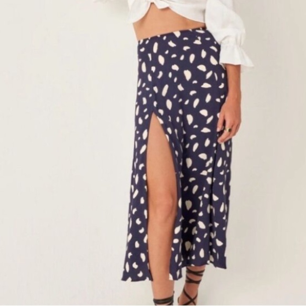 Reformation Zoe Blue and White A-Line Midi Skirt 6P
